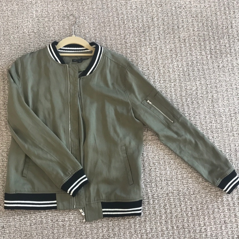 Army green Bomber jacket with stripes